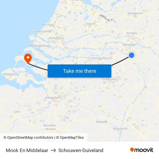 Mook En Middelaar to Schouwen-Duiveland map