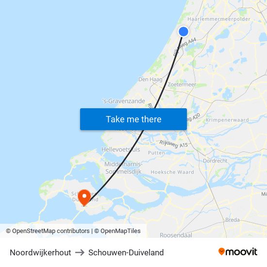 Noordwijkerhout to Schouwen-Duiveland map