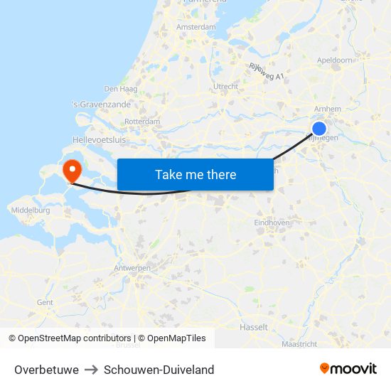 Overbetuwe to Schouwen-Duiveland map