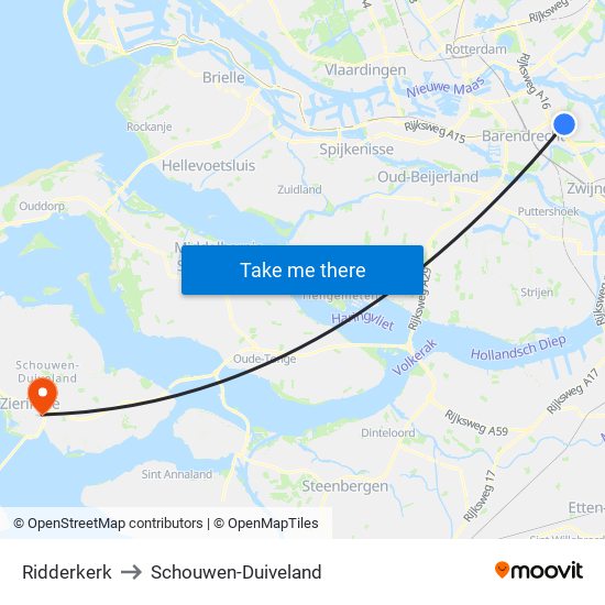 Ridderkerk to Schouwen-Duiveland map