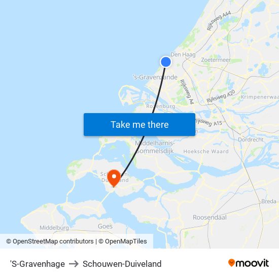 'S-Gravenhage to Schouwen-Duiveland map