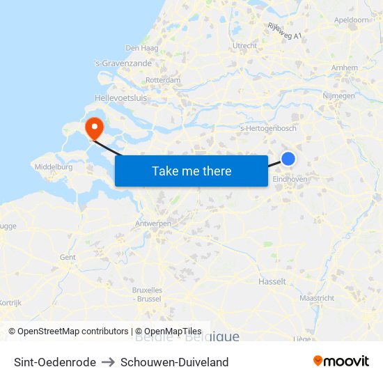 Sint-Oedenrode to Schouwen-Duiveland map