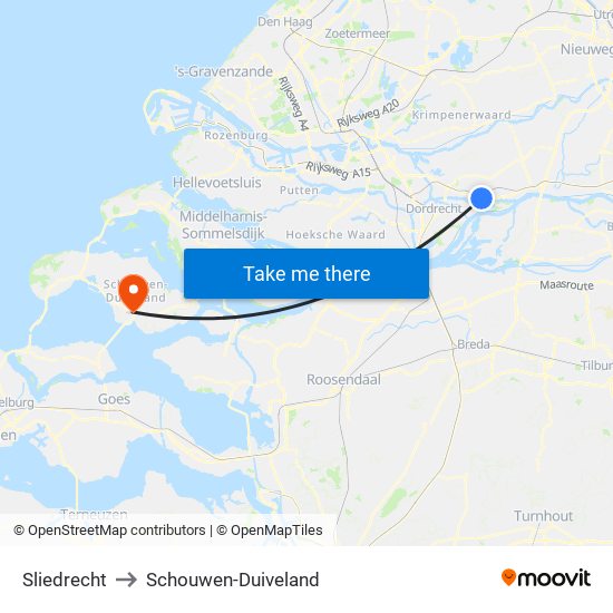 Sliedrecht to Schouwen-Duiveland map