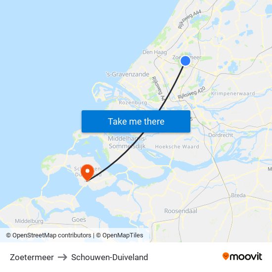 Zoetermeer to Schouwen-Duiveland map