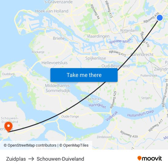 Zuidplas to Schouwen-Duiveland map