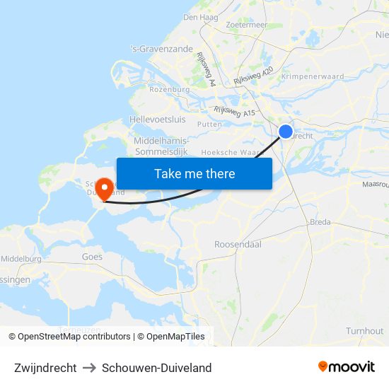 Zwijndrecht to Schouwen-Duiveland map