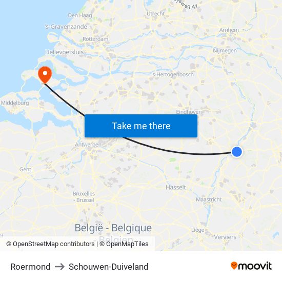 Roermond to Schouwen-Duiveland map