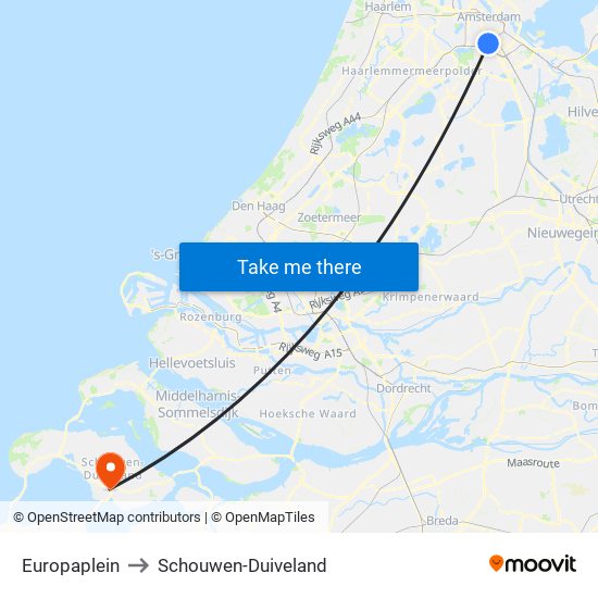 Europaplein to Schouwen-Duiveland map