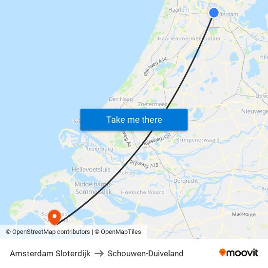 Amsterdam Sloterdijk to Schouwen-Duiveland map