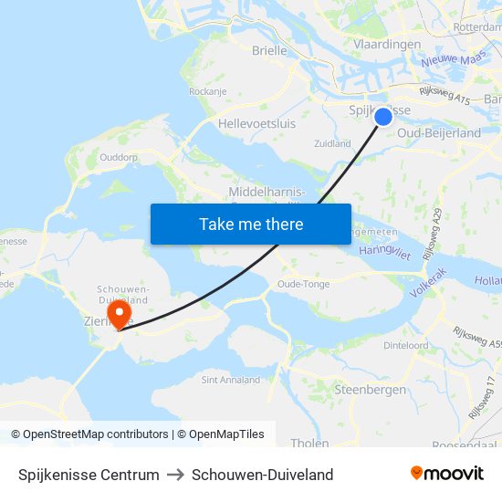 Spijkenisse Centrum to Schouwen-Duiveland map