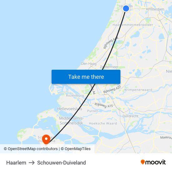Haarlem to Schouwen-Duiveland map