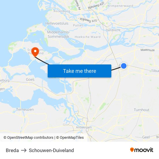Breda to Schouwen-Duiveland map
