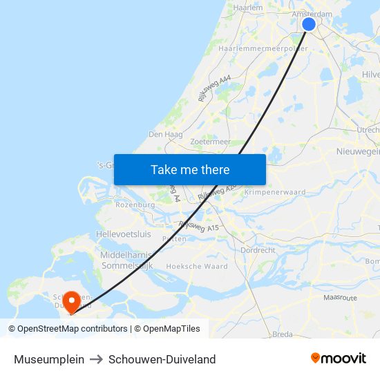 Museumplein to Schouwen-Duiveland map