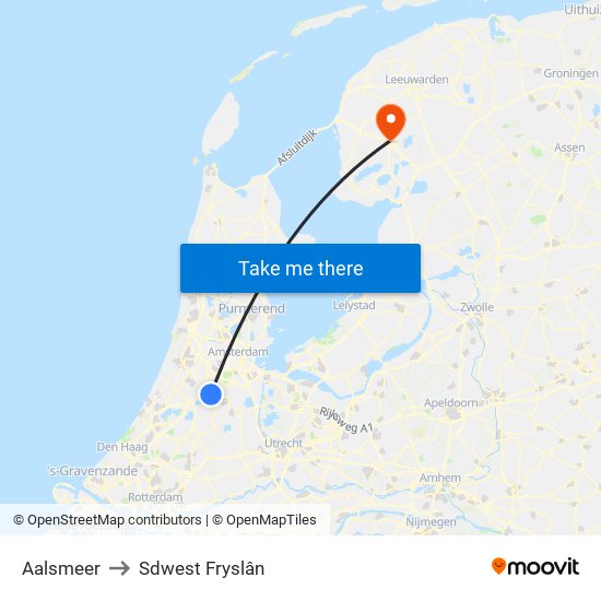 Aalsmeer to Sdwest Fryslân map