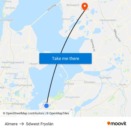 Almere to Sdwest Fryslân map