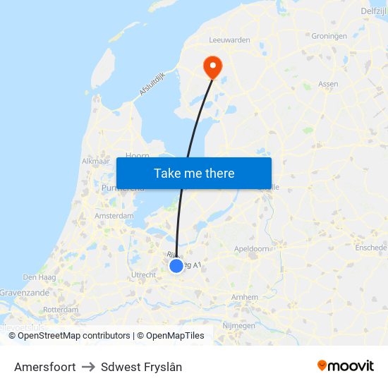 Amersfoort to Sdwest Fryslân map