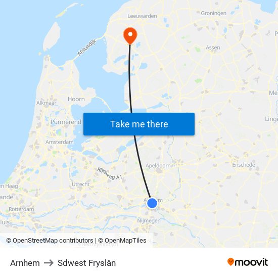 Arnhem to Sdwest Fryslân map