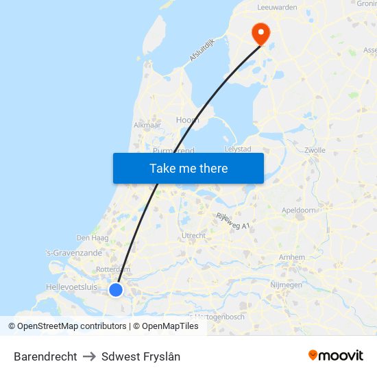 Barendrecht to Sdwest Fryslân map