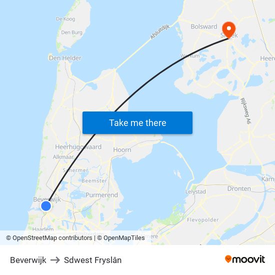 Beverwijk to Sdwest Fryslân map
