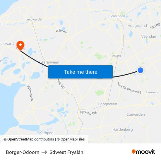 Borger-Odoorn to Sdwest Fryslân map