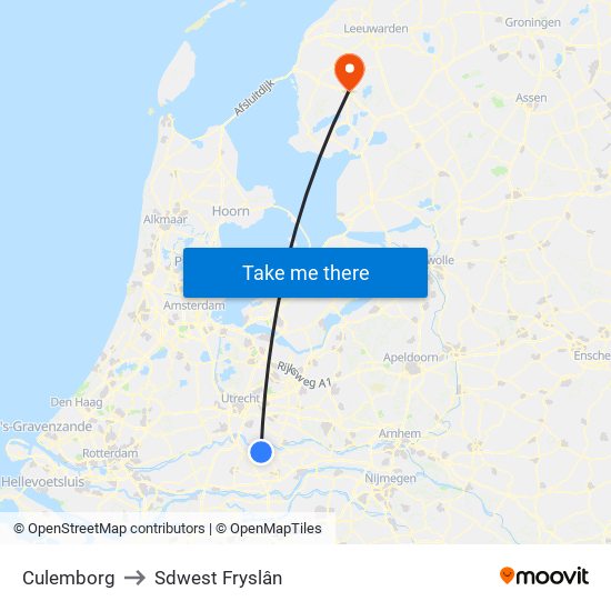 Culemborg to Sdwest Fryslân map
