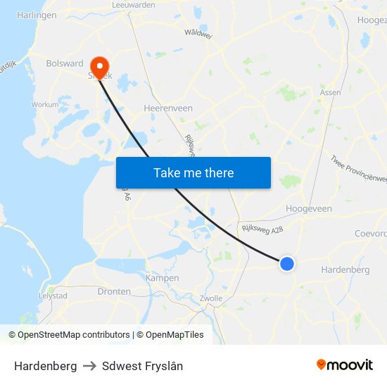 Hardenberg to Sdwest Fryslân map