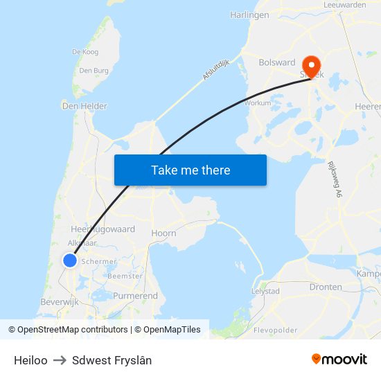 Heiloo to Sdwest Fryslân map