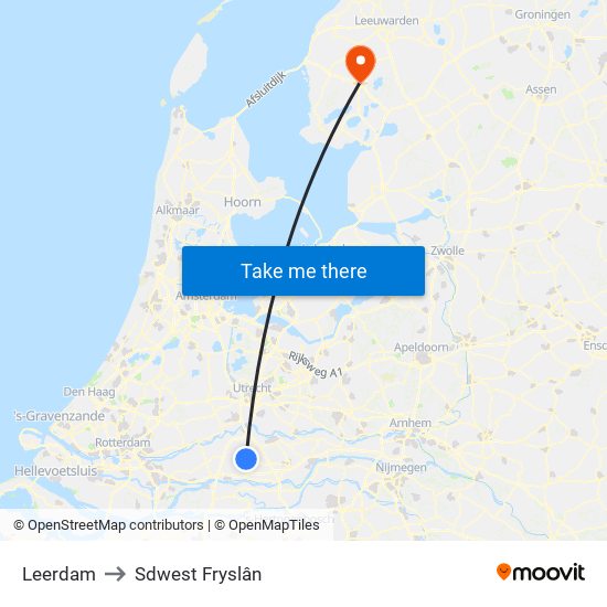 Leerdam to Sdwest Fryslân map