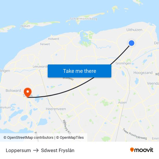 Loppersum to Sdwest Fryslân map