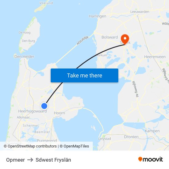 Opmeer to Sdwest Fryslân map