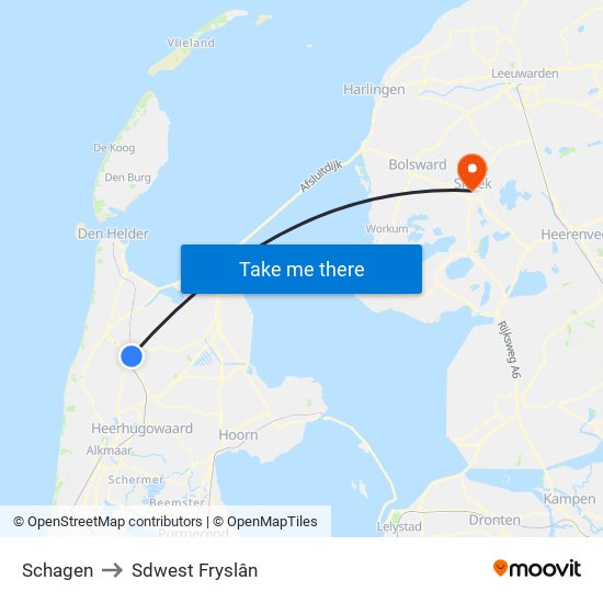 Schagen to Sdwest Fryslân map