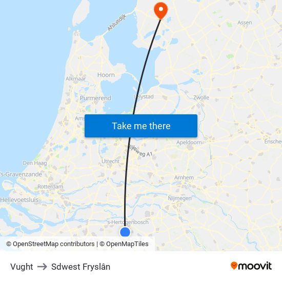 Vught to Sdwest Fryslân map