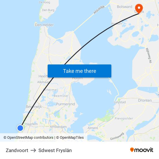 Zandvoort to Sdwest Fryslân map