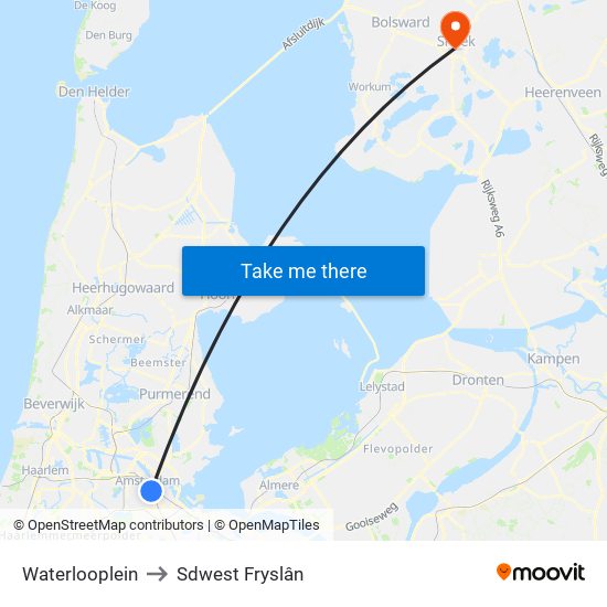 Waterlooplein to Sdwest Fryslân map