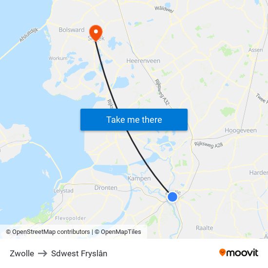 Zwolle to Sdwest Fryslân map