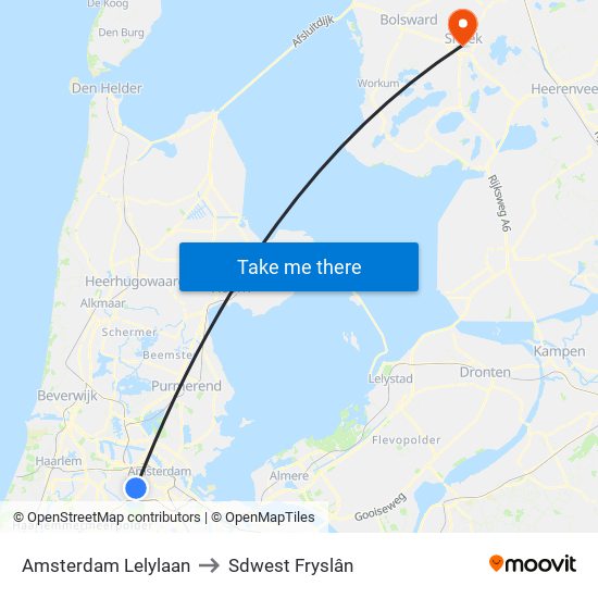 Amsterdam Lelylaan to Sdwest Fryslân map