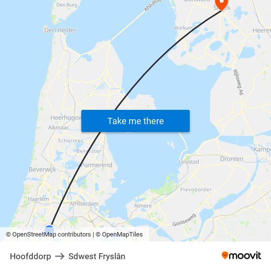 Hoofddorp to Sdwest Fryslân map