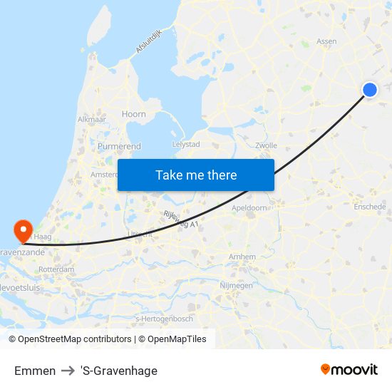 Emmen to 'S-Gravenhage map