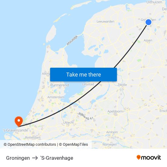 Groningen to 'S-Gravenhage map