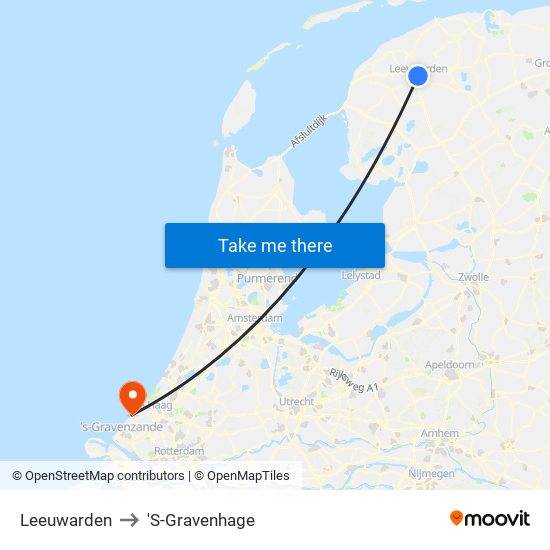 Leeuwarden to 'S-Gravenhage map