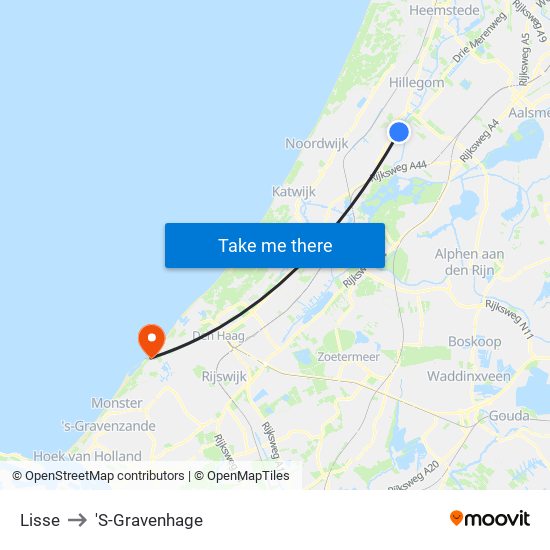 Lisse to 'S-Gravenhage map