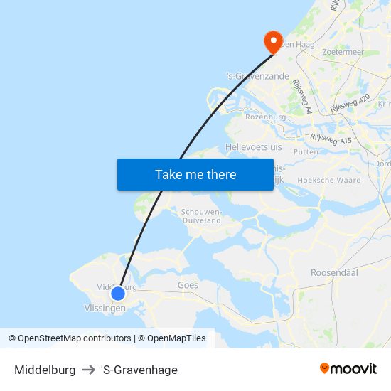 Middelburg to 'S-Gravenhage map