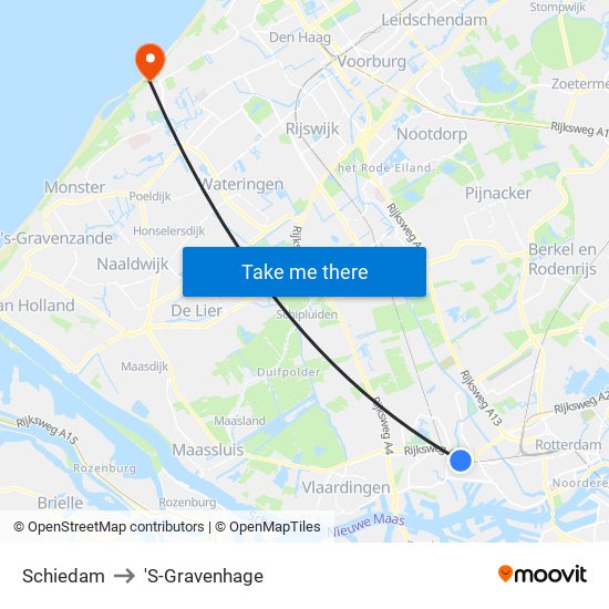 Schiedam to 'S-Gravenhage map