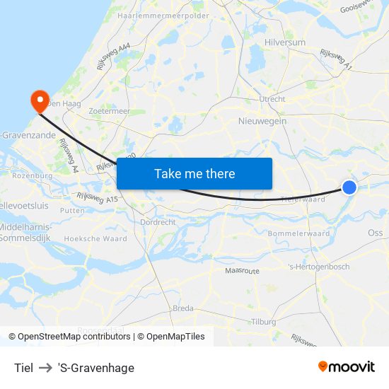 Tiel to 'S-Gravenhage map