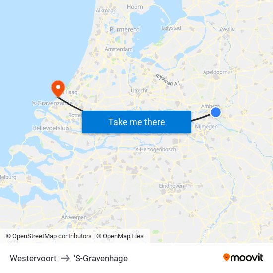 Westervoort to 'S-Gravenhage map