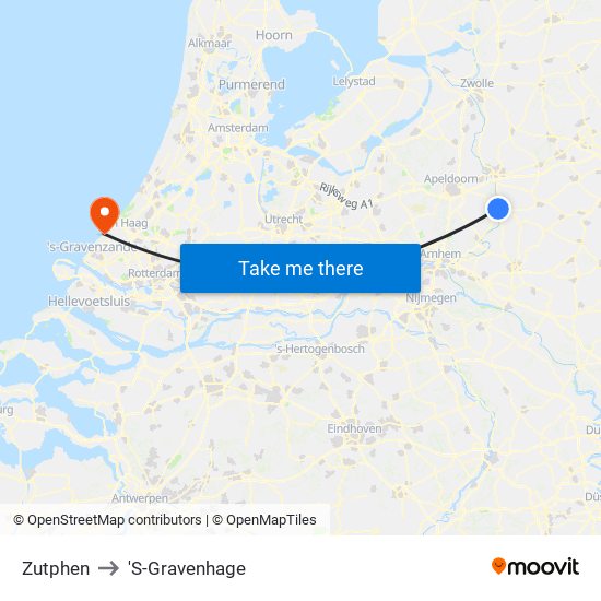 Zutphen to 'S-Gravenhage map