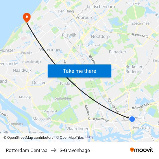 Rotterdam Centraal to 'S-Gravenhage map