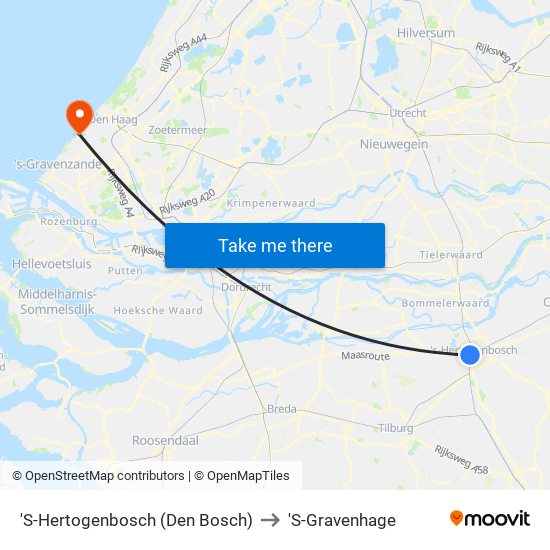'S-Hertogenbosch (Den Bosch) to 'S-Gravenhage map