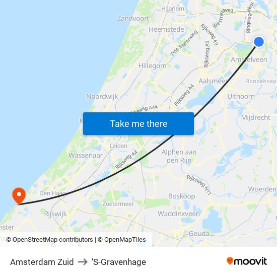 Amsterdam Zuid to 'S-Gravenhage map
