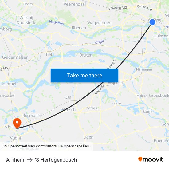 Arnhem to 'S-Hertogenbosch map